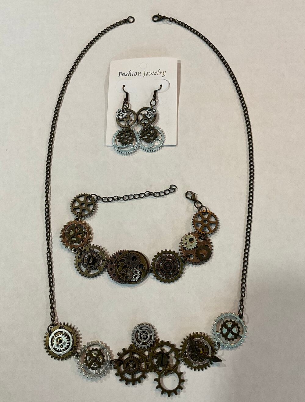 Steampunk Necklace, Bracelet, and Earrings Set